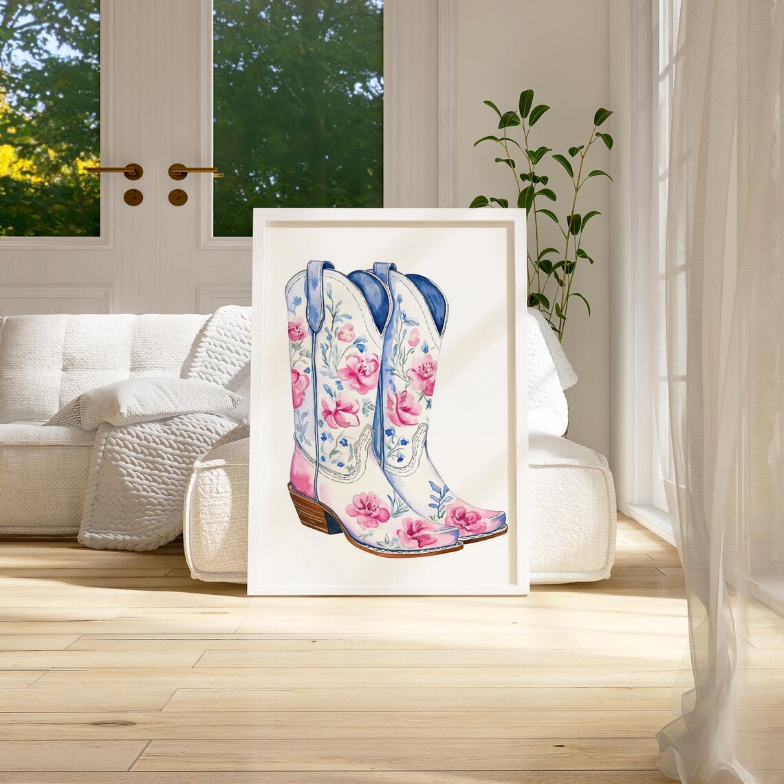 Pink Floral Cowboy Boots Watercolor Western Girly Nursery Poster - Image 2