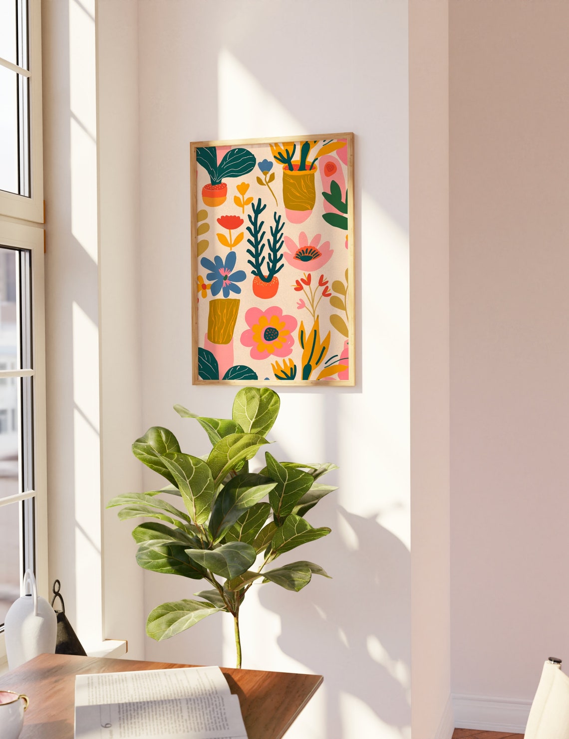 Modern Botanical Illustration Potted Plants Colorful Flat Art Poster - Image 2