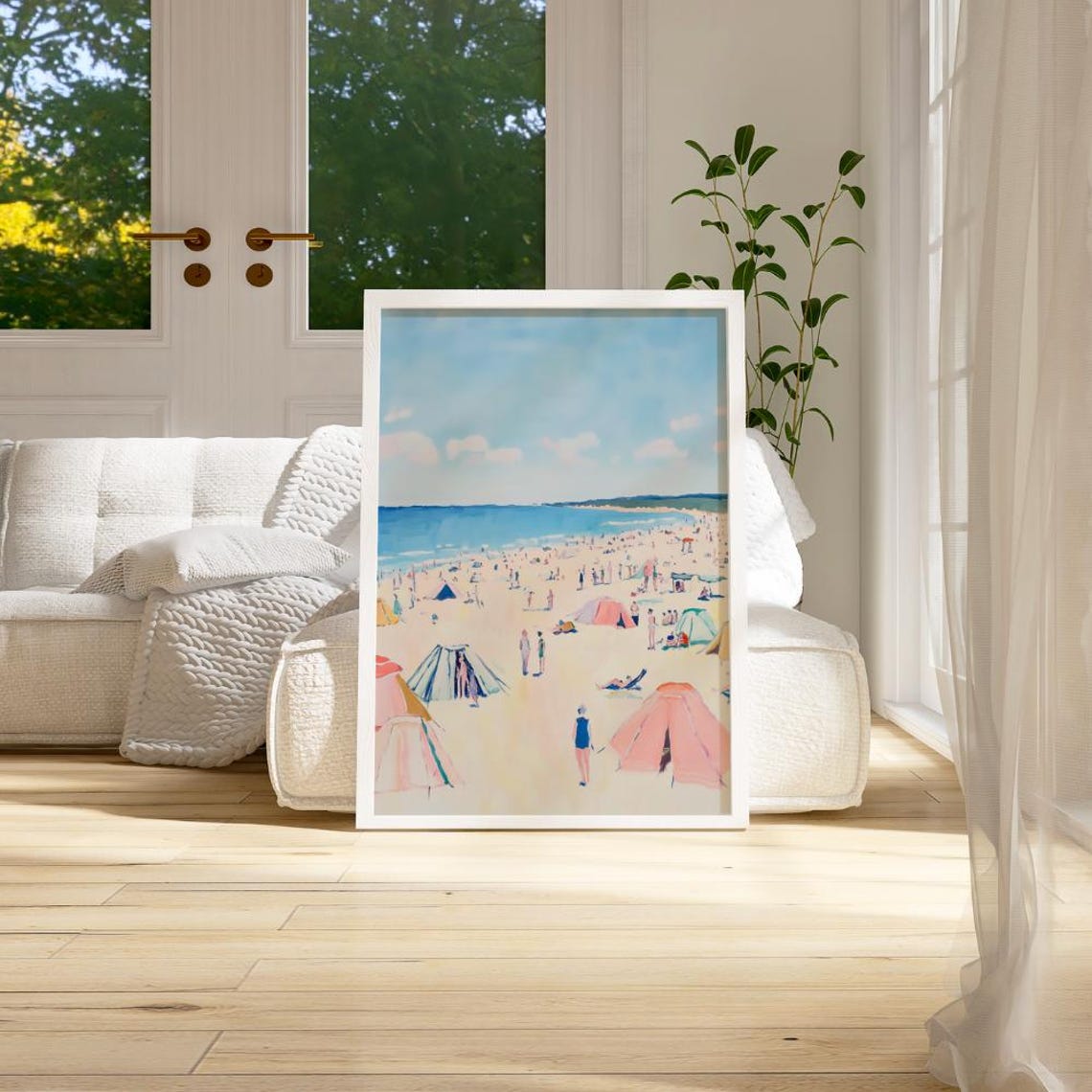 Crowded Beach Painting Colorful Umbrellas Summer Crowd Art Poster - Image 2