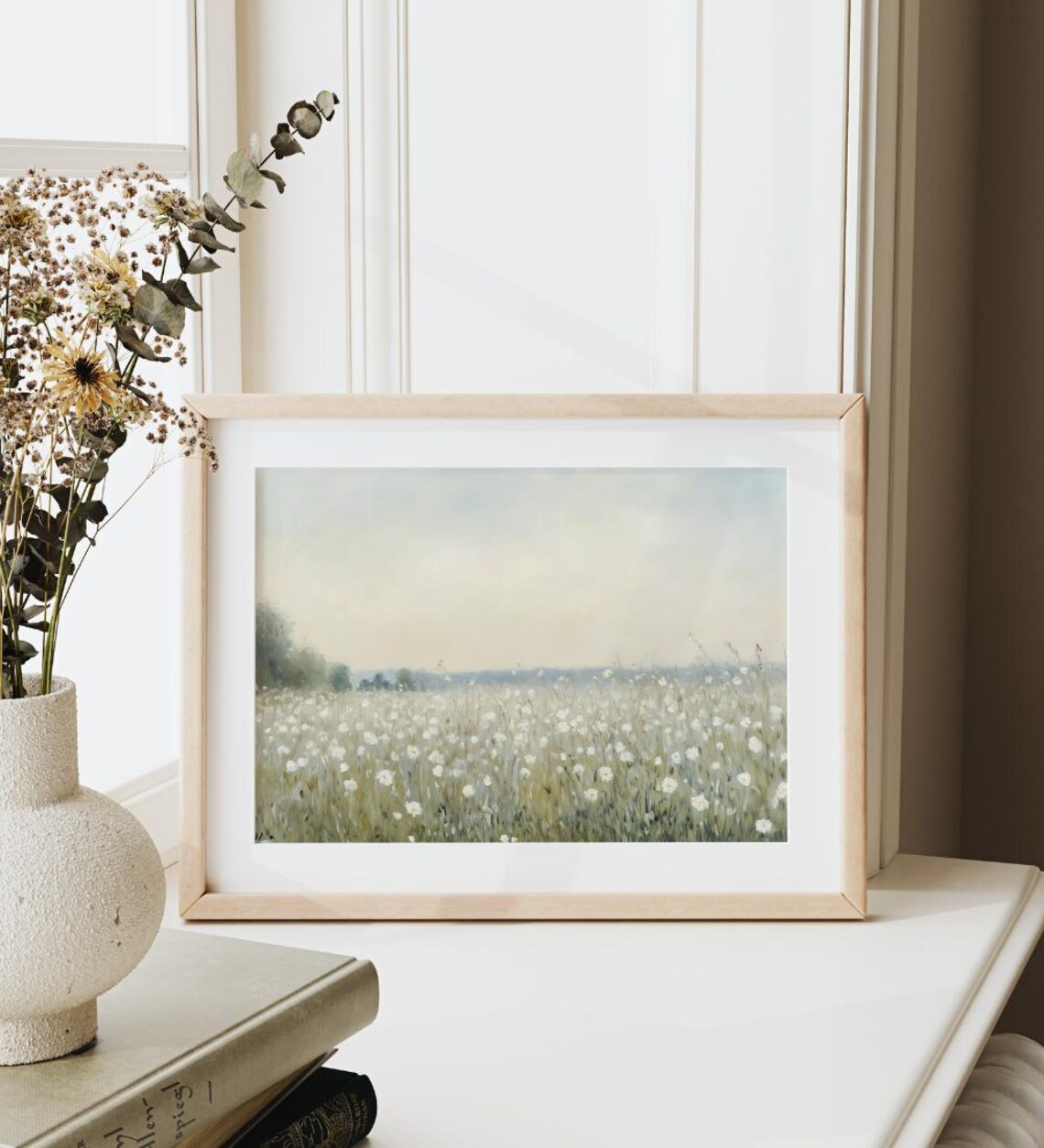 White Wildflower Meadow Painting Vintage Farmhouse Country Poster - Image 3