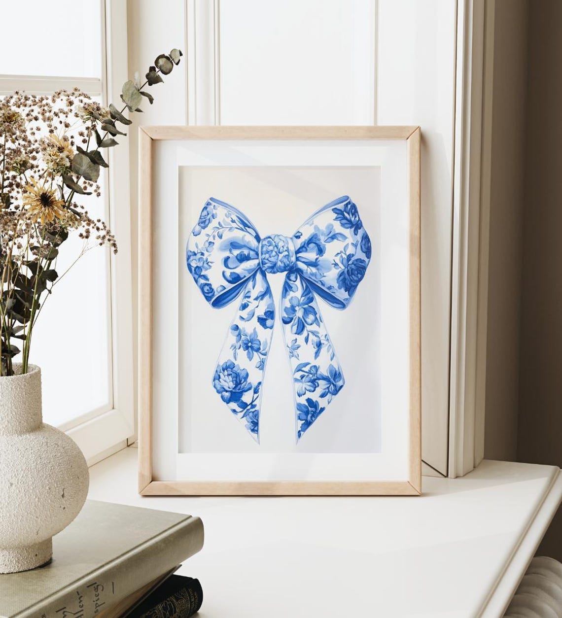 Blue Chinoiserie Floral Bow Ribbon Watercolor Coquette Style Poster - Image 3