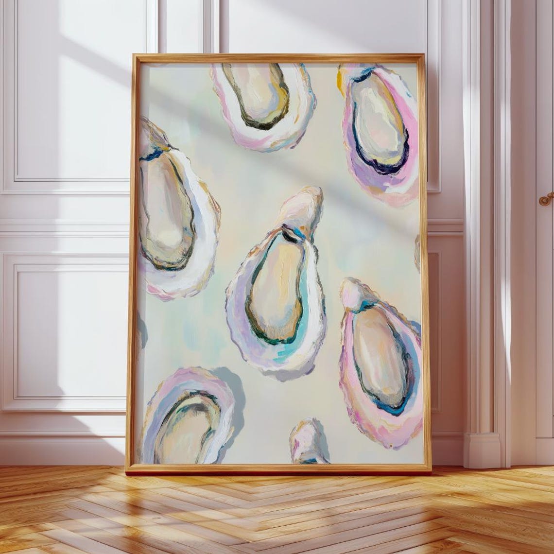 Pastel Oyster Shell Pattern Abstract Coastal Kitchen Wall Art - Image 2