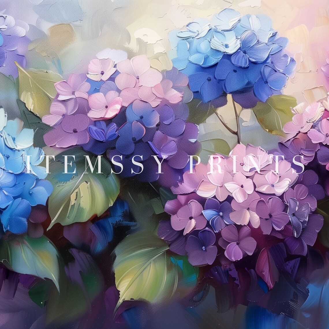 Blue Purple Hydrangea Impasto Floral Oil Painting Colorful Bloom Poster - Image 2