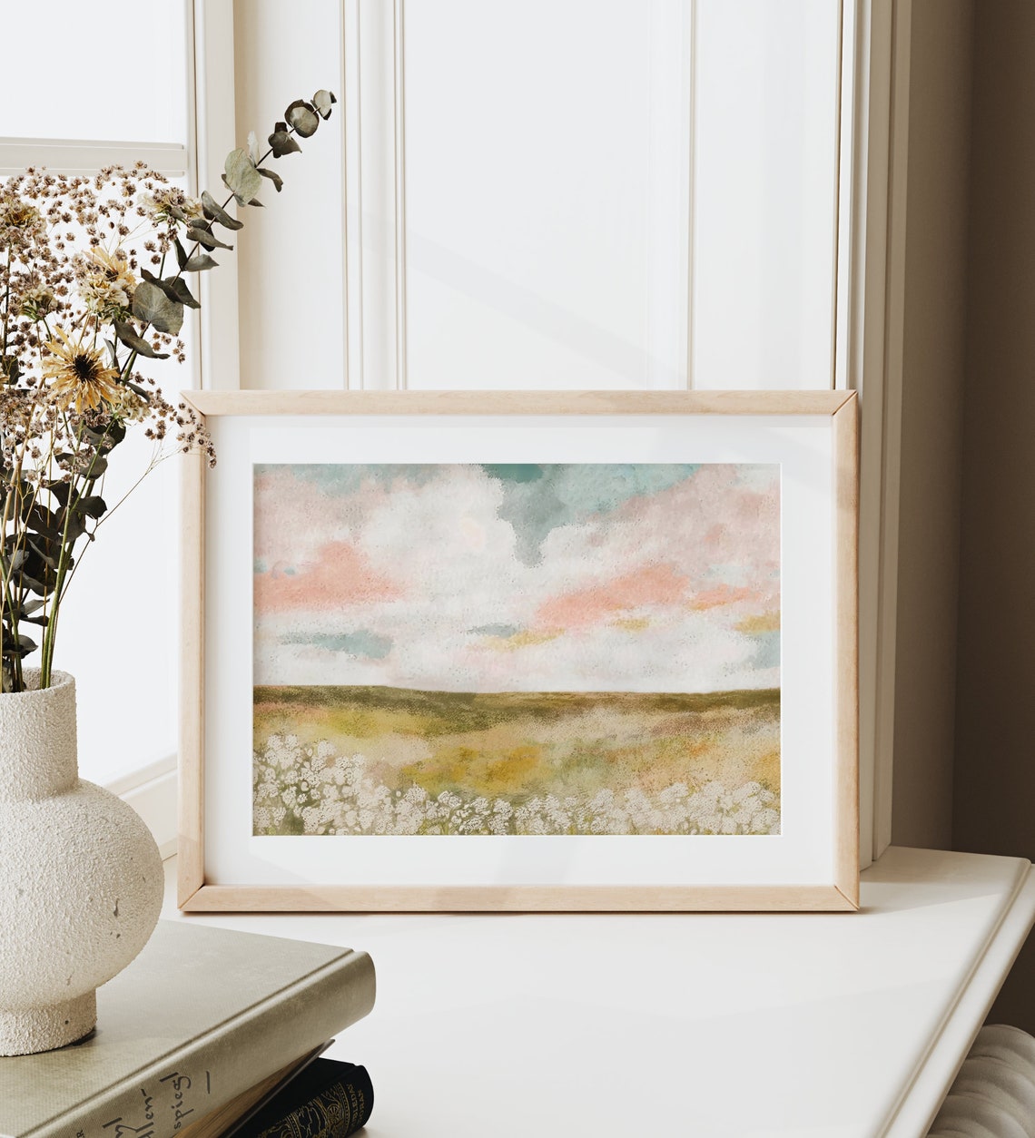 Dreamy Pastel Cloudscape Wildflower Horizon Abstract Art Poster - Image 3