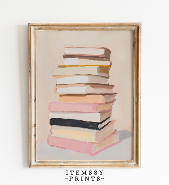 Pastel Stack Of Books Painting Bookworm Library Reading Nook Wall Poster