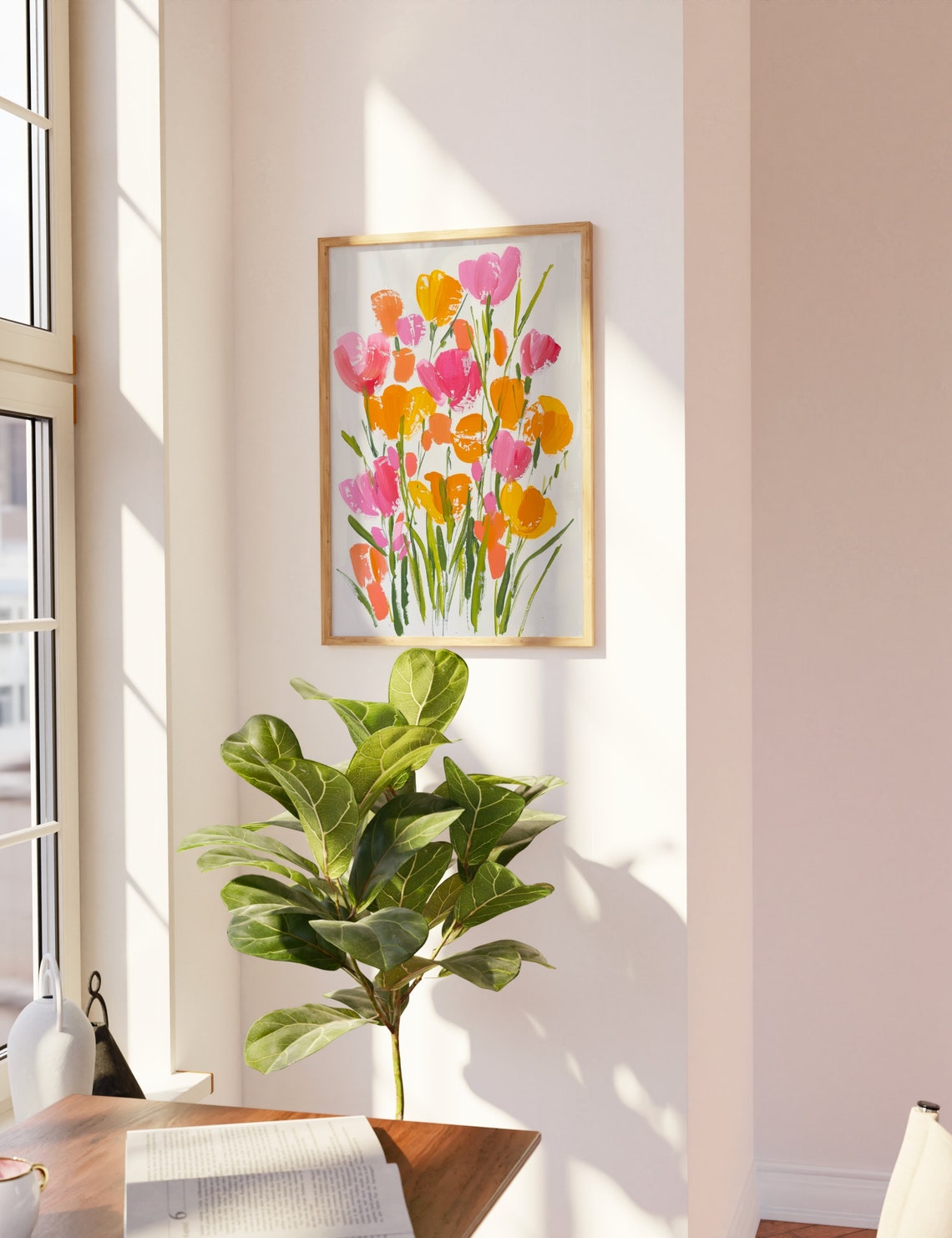 Colorful Abstract Tulips Painted Flower Bouquet Pink Orange Poster - Image 2