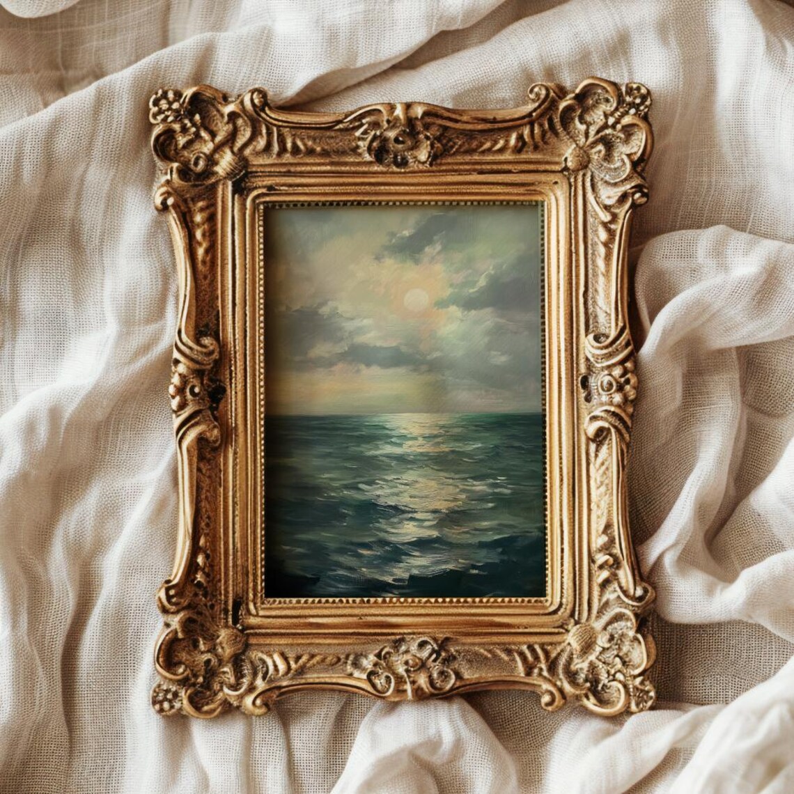Moonlit Ocean Vintage 70s Beach Scene Art Print Coastal Seaside Wall Decor - Image 3