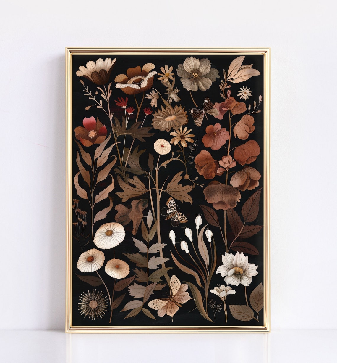 Moody Botanical Wildflowers Butterflies Dark Black Floral Poster