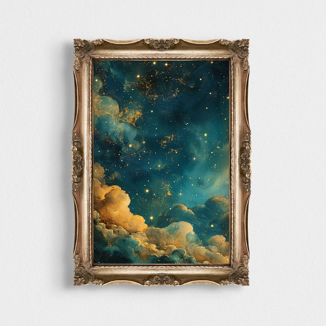 Starry Sky Above Golden Clouds Cosmic Celestial Dreamscape Print