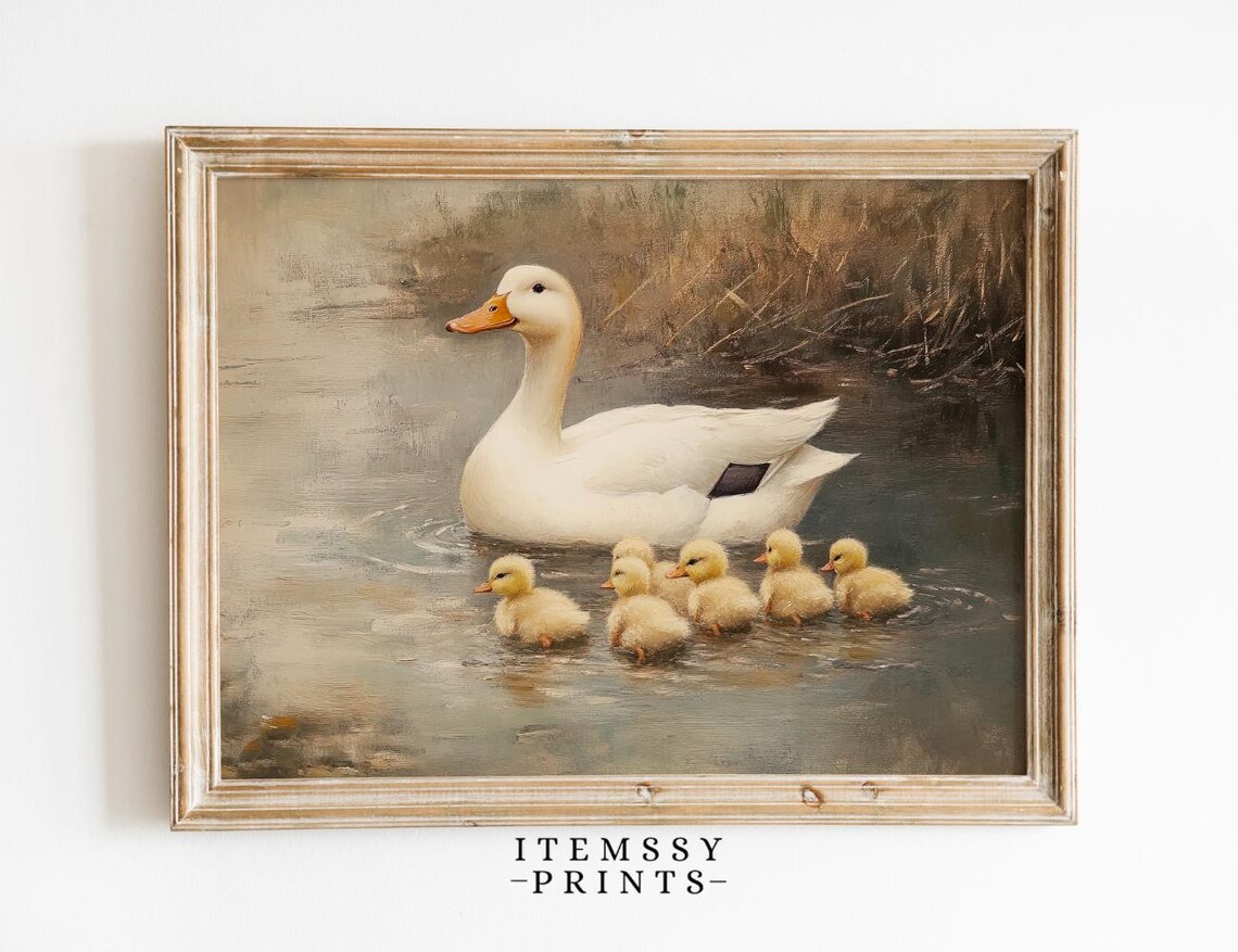 Vintage Spring Ducks, Cottagecore Oil Painting Style