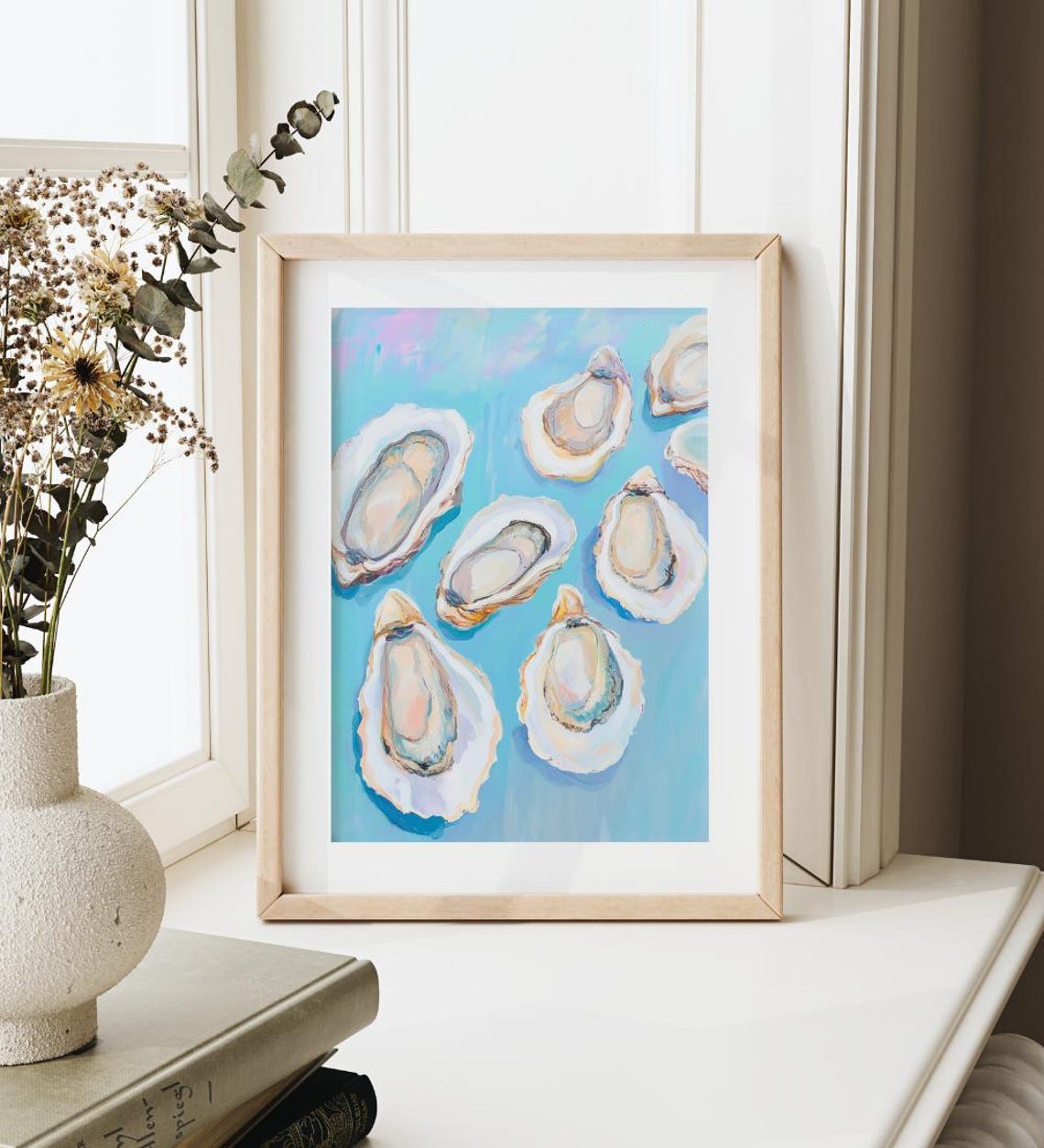 Pastel Oyster Shells Turquoise Water Coastal Kitchen Decor Poster - Image 3