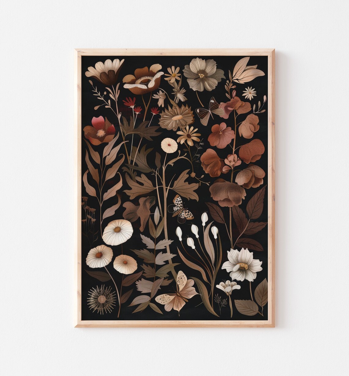 Moody Botanical Wildflowers Butterflies Dark Black Floral Poster - Image 3