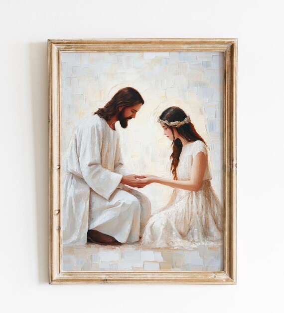 Jesus Holding Hands With Woman Faith Art Print Christian Spiritual Comfort Decor