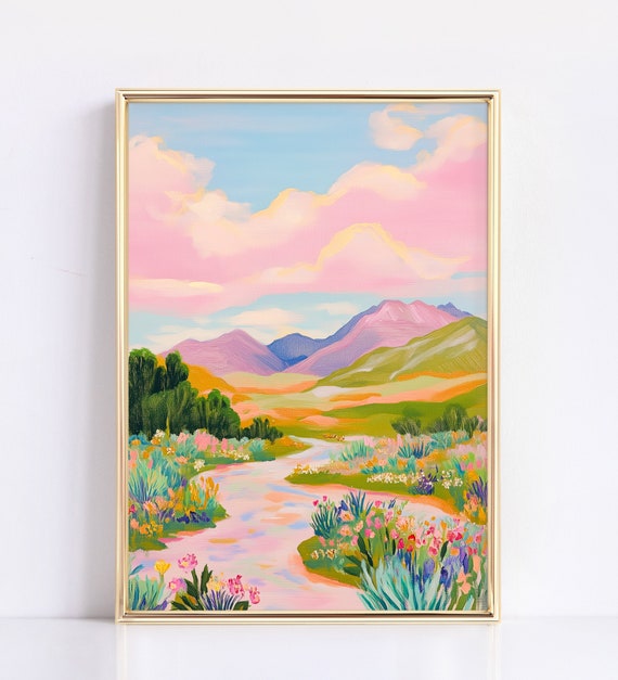 Vibrant Abstract Mountain Wall Art Colorful Acrylic Art Print Modern Abstract Scenery Living Room Decor Bold Landscape Art