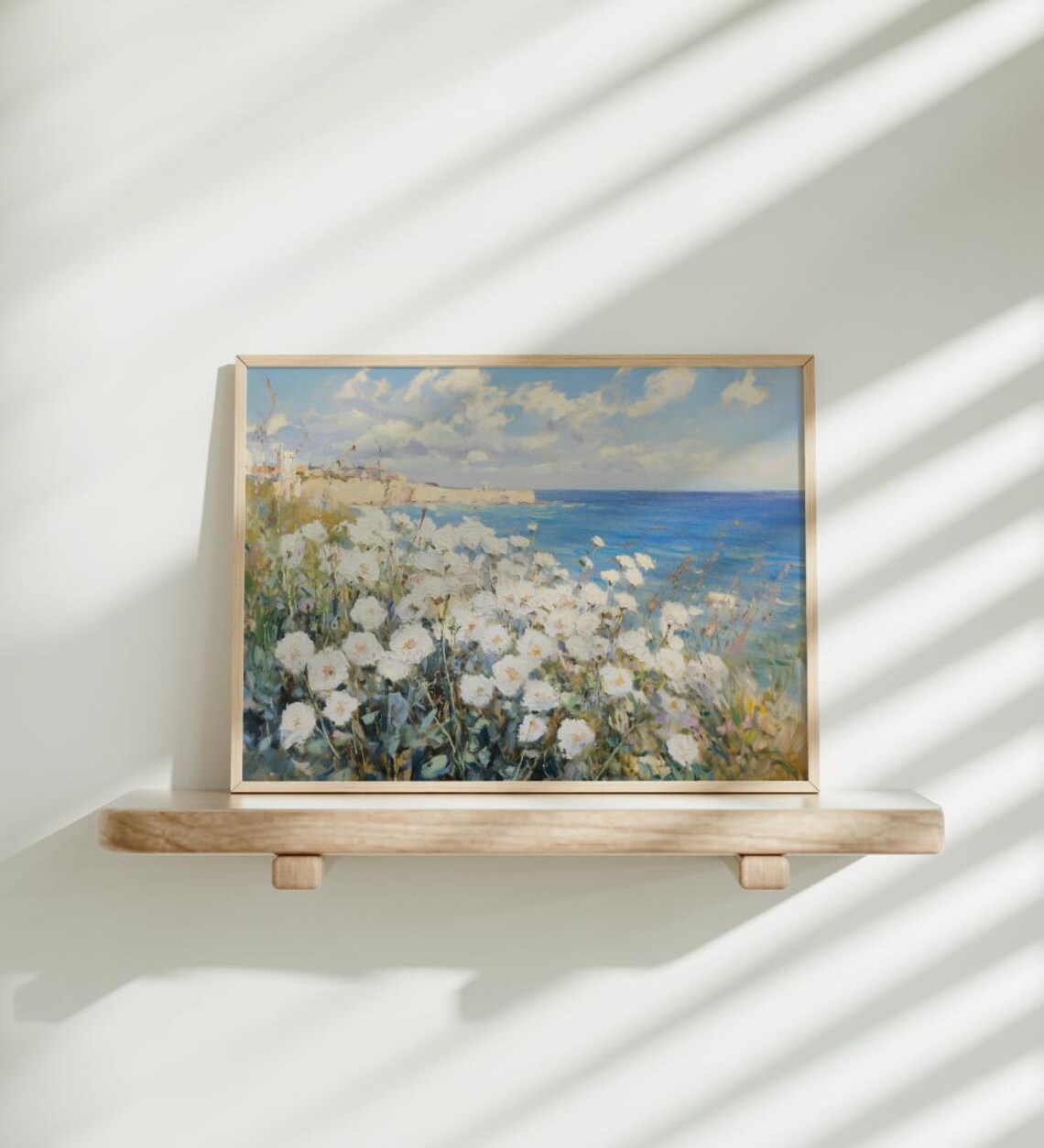 White Wildflower Field Coastal Ocean Summer Vintage Oil Painting Poster - Image 3