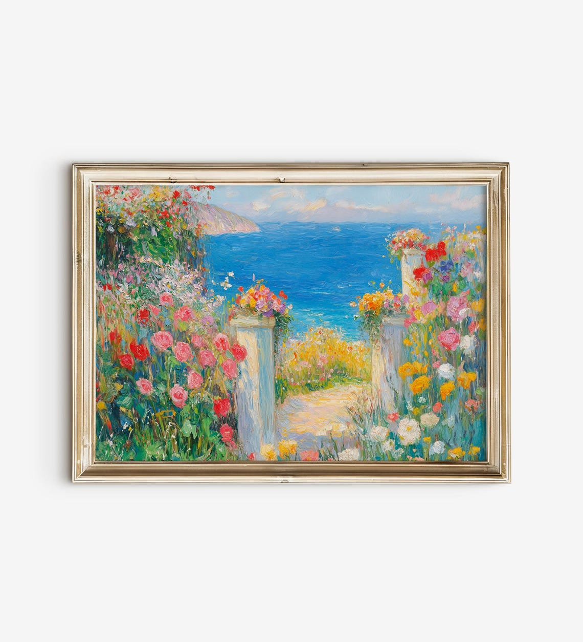 Flower Garden Path to the Sea Impressionist Coastal Cottage Wall Art - Image 3
