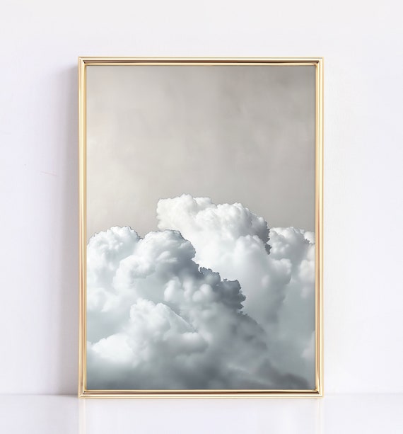 Cloudscape Wall Art Modern Wall Decor White Cloud Poster Vertical Surreal Sky Art Print For Home Decor