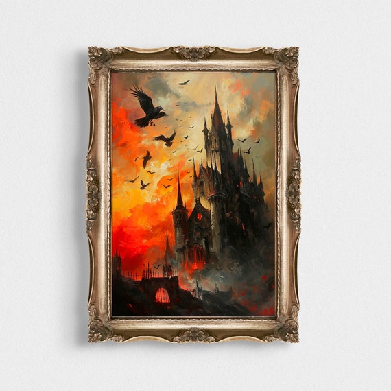 Draculas Castle Oil Painting Series Art Print Gothic Home Decor Poster Eerie Artwork Dark Academia Haunting Wall Art