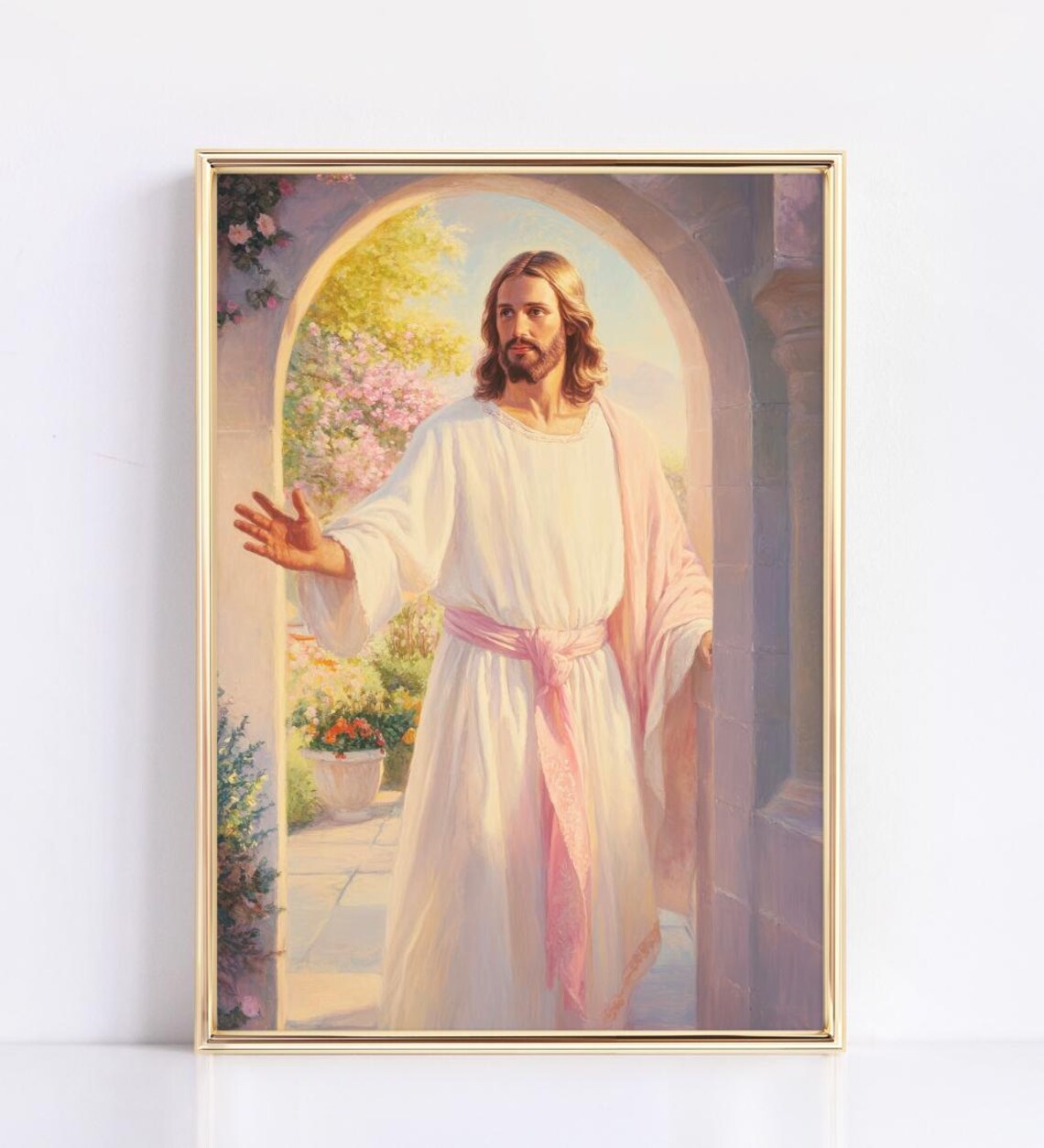 Jesus Standing at the Door Watercolor Art Print Christian Faith Inspirational Decor