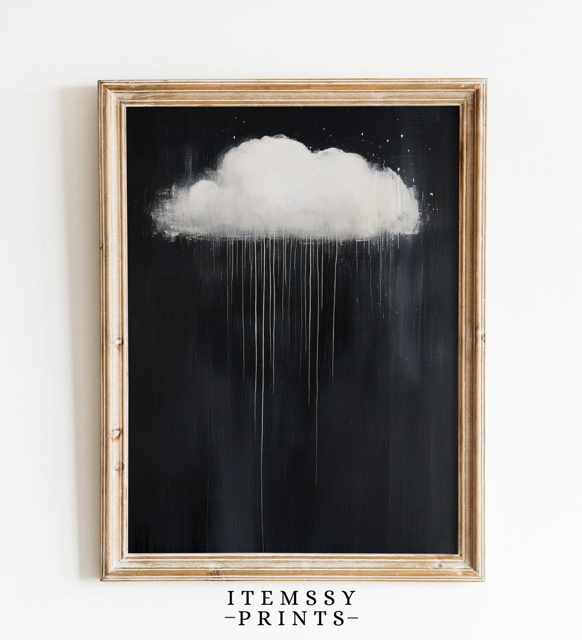 White Rain Cloud on Black Canvas Moody Gothic Minimalist Wall Art