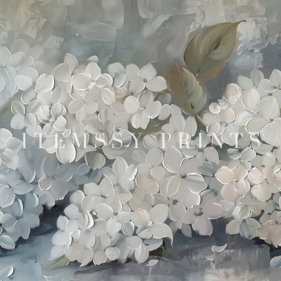 Blue Hydrangea Blossoms Impasto Painting Cool Neutral Floral Poster - Image 2