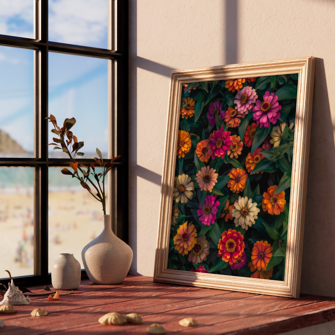 Colorful Zinnia Flower Field Pink Orange Garden Bloom Poster - Image 2