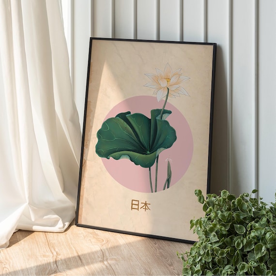 Japanese Flower Wall Art Print Asian Minimalist Painting Zen Botanical Living Room Oriental