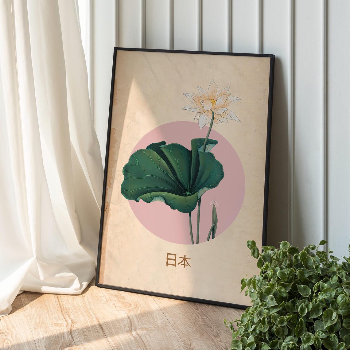 Japanese Lotus Flower Botanical Illustration Pink Sun Poster