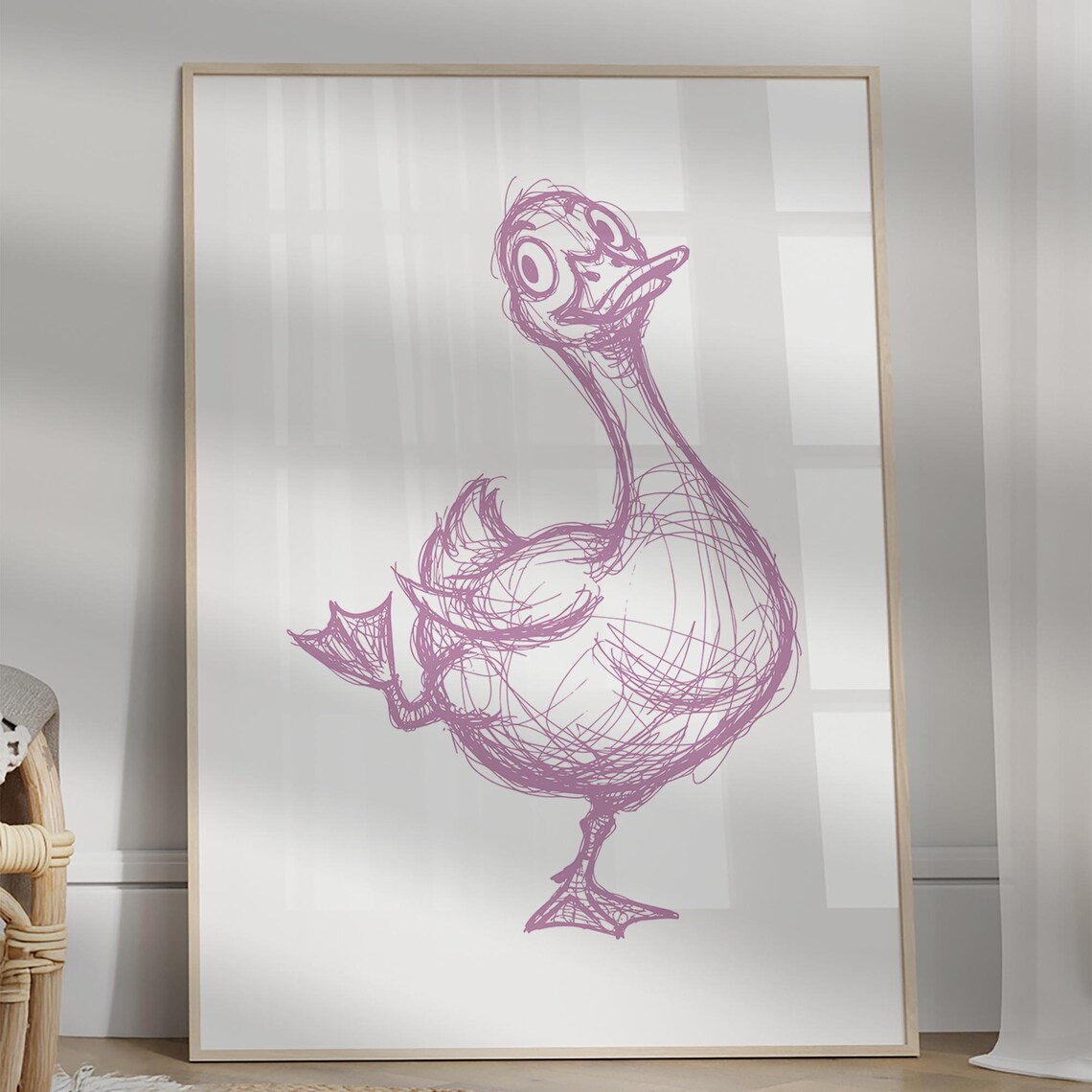 Cute Duck Line Art, Minimalist Animal Poster