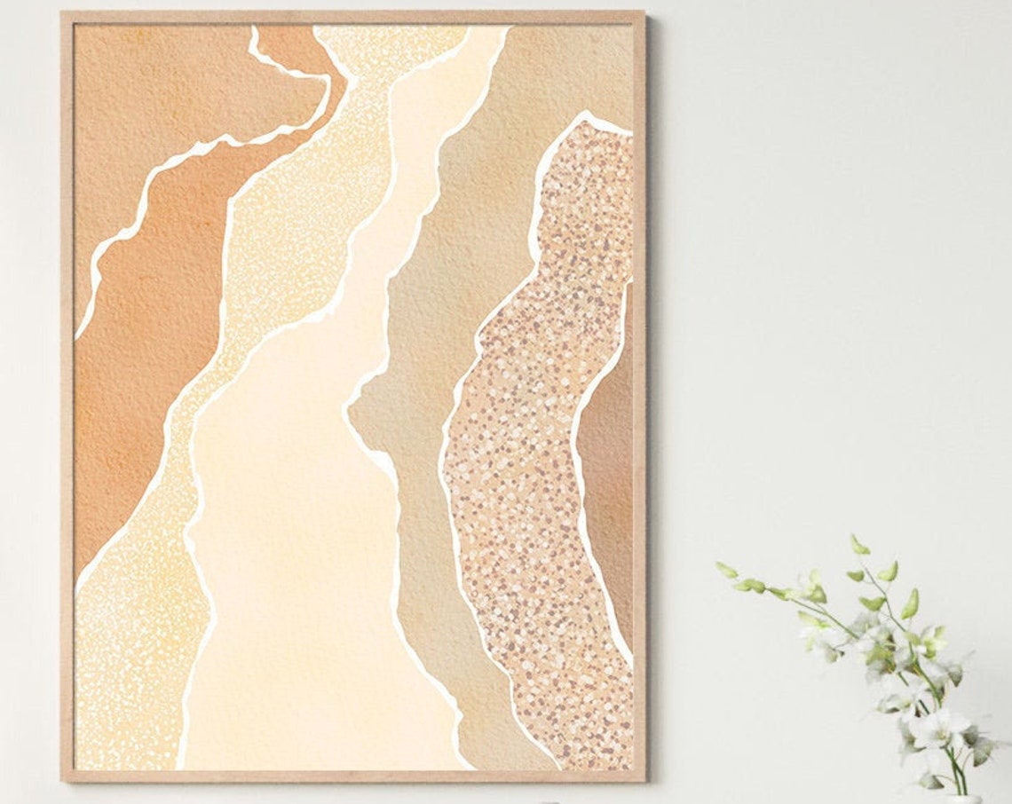 Terracotta Cream Abstract Layered Sand Waves Watercolor Poster Art - Image 3