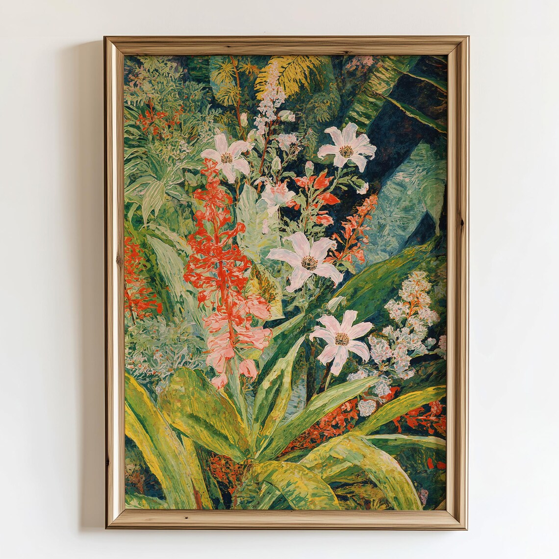 Tropical Garden Botanical Oil Painting White Red Flower Poster