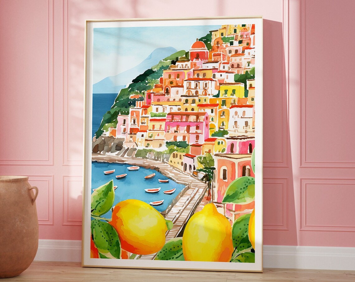 Amalfi Coast Italy Painted Beach Travel Poster