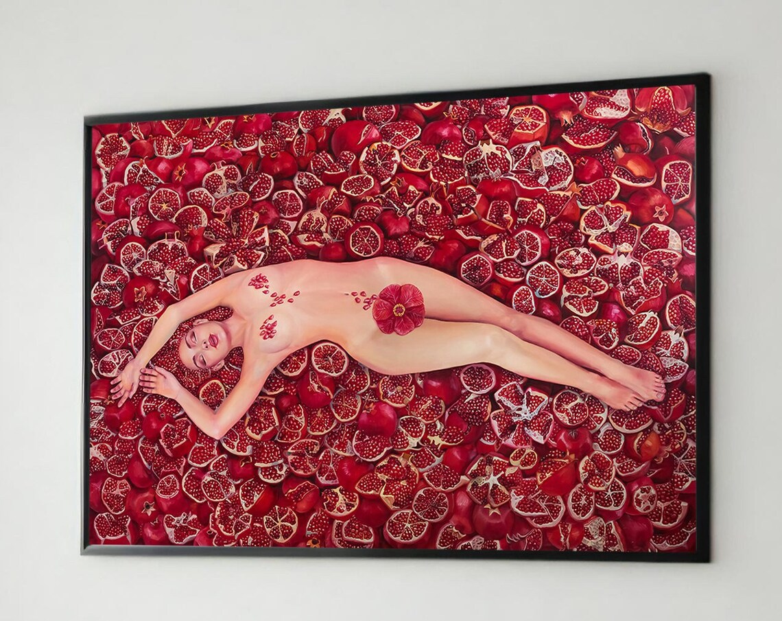 Feminine Beauty, Sensual Nude Painting With Pomegranates - Image 4