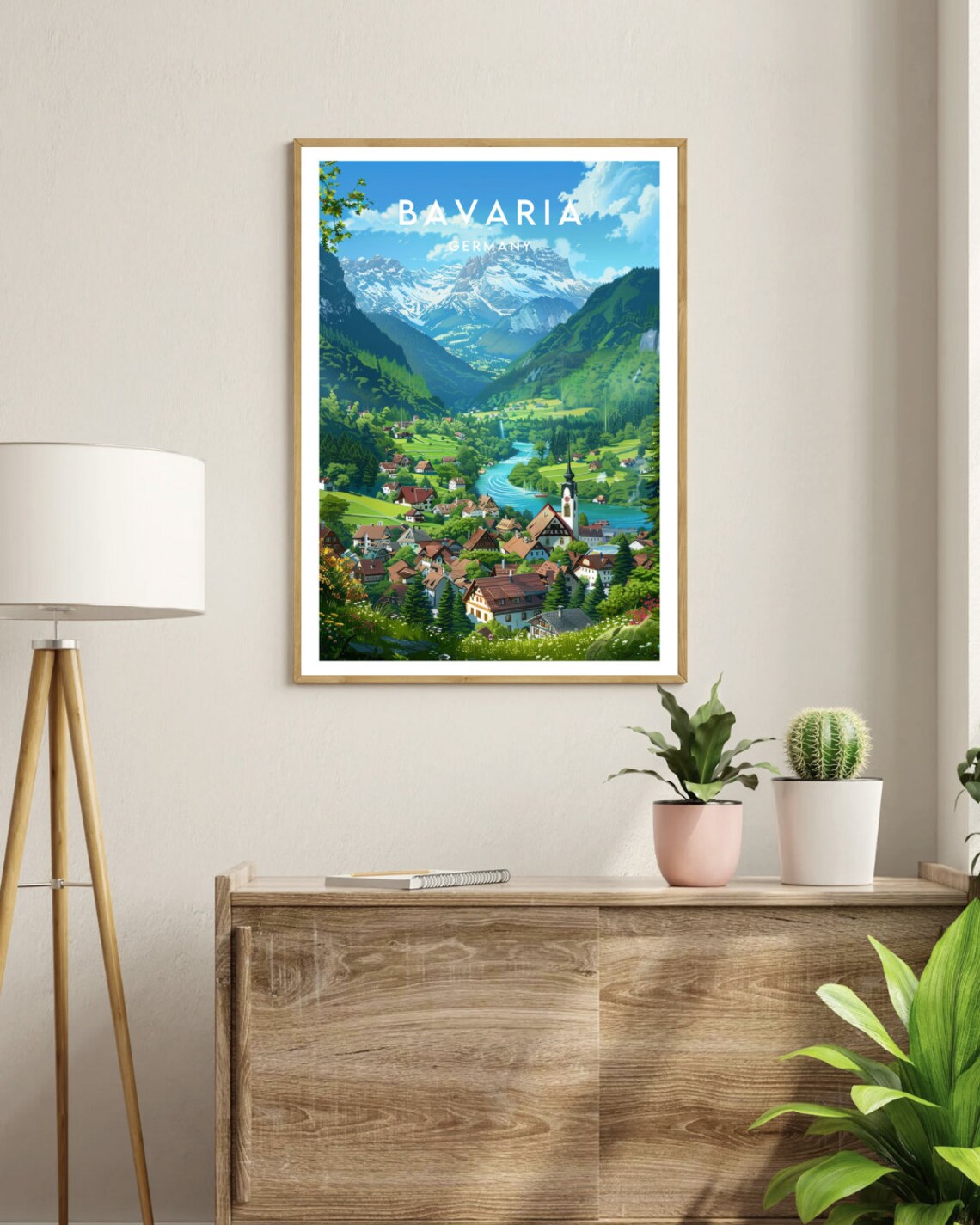 Bavaria Germany Alpine Valley Village River Mountain View Poster - Image 3