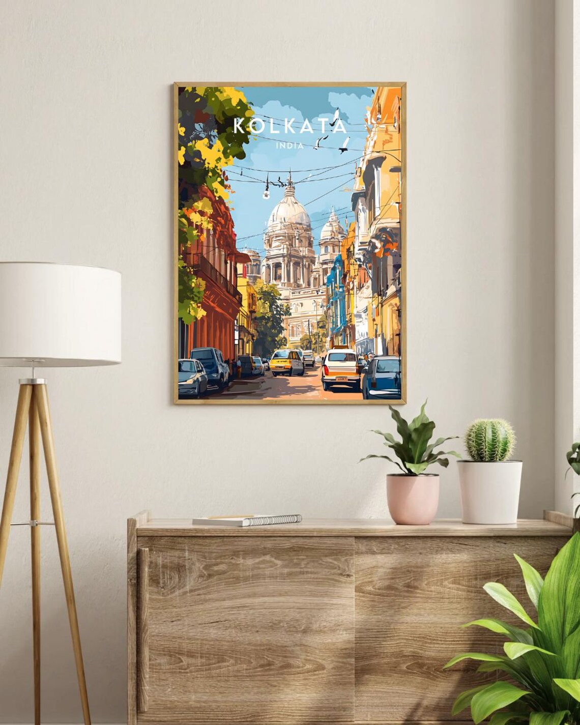 Kolkata India Busy Street Yellow Taxis Domed Building Travel Poster - Image 3