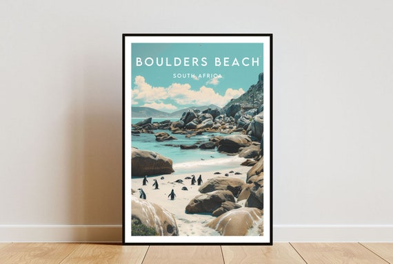Boulders Beach Travel Print South Africa South Africa Poster Boulders Beach Poster Travel Wall Art Boulders Beach Print Penguins