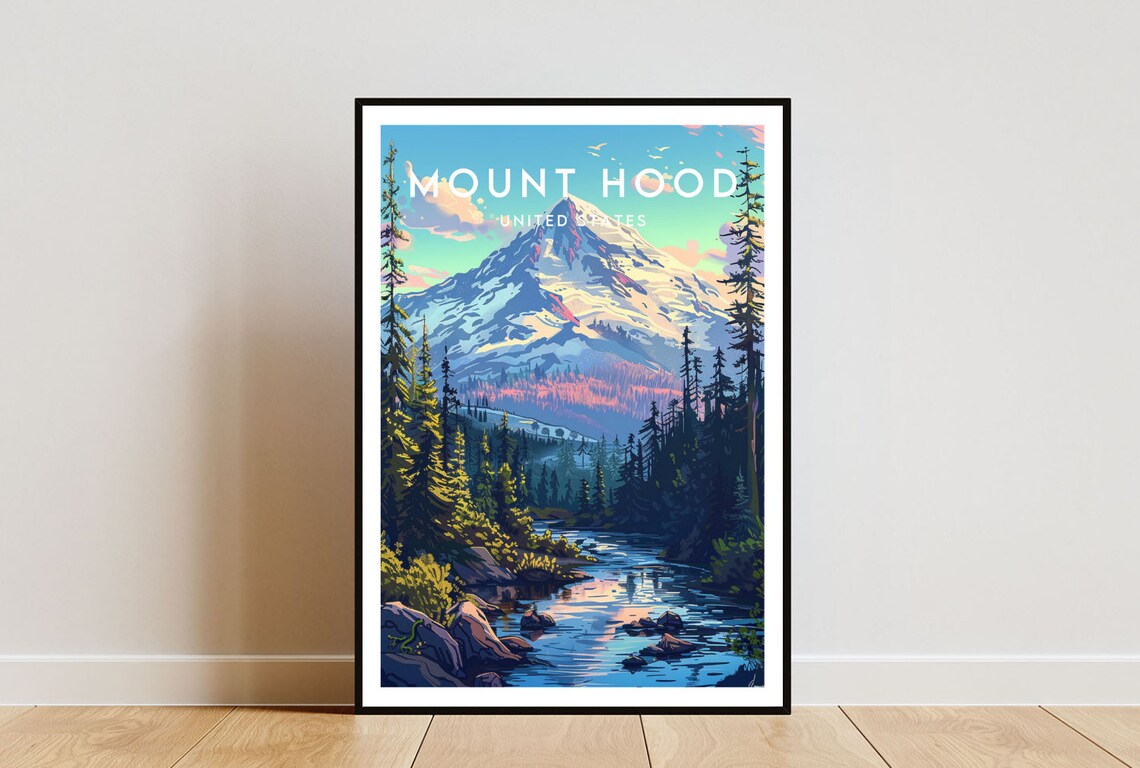 Mount Hood Travel Poster, Oregon Landscape Print