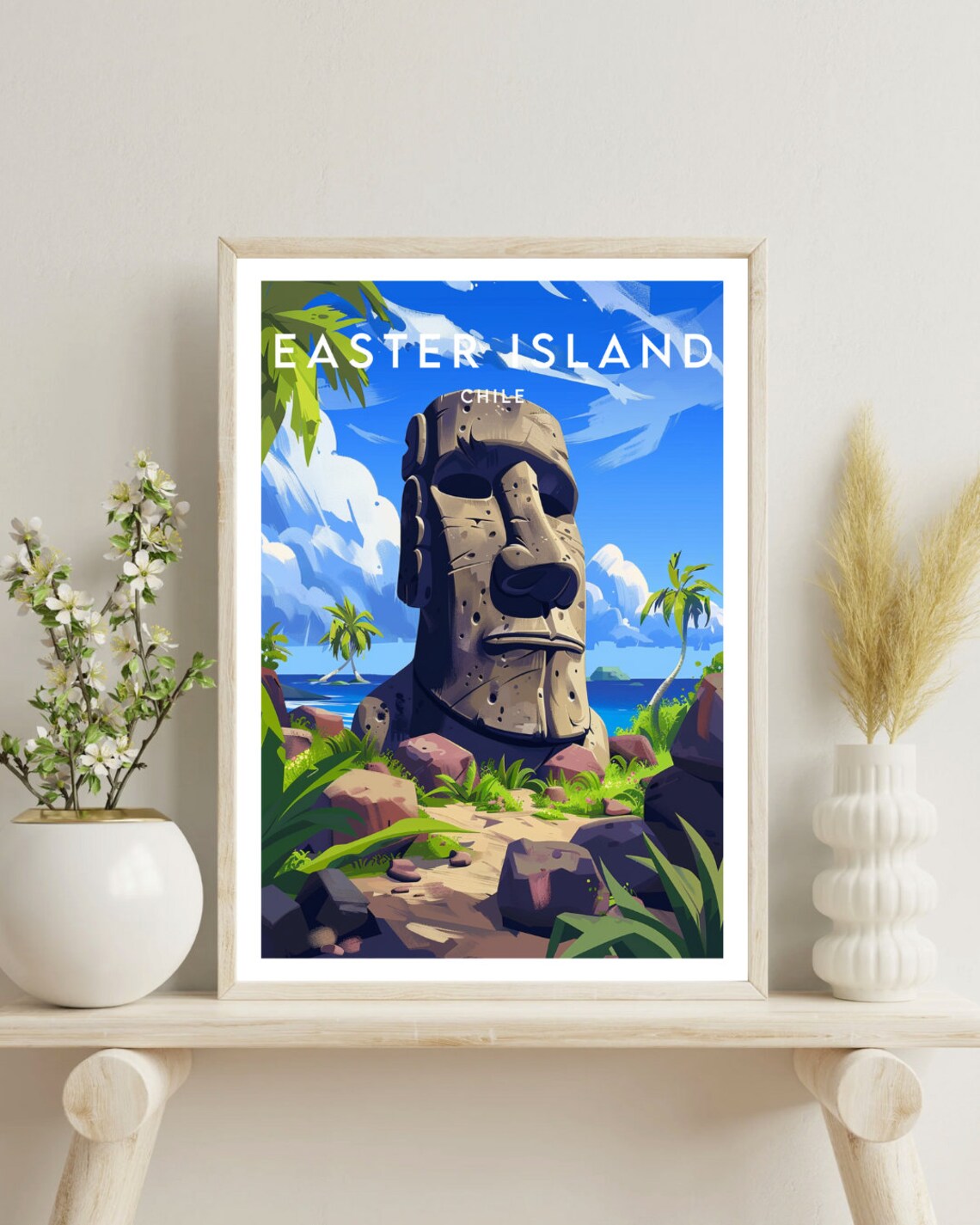 Easter Island Chile Moai Statues Vintage Style Pacific Ocean Art Poster - Image 4