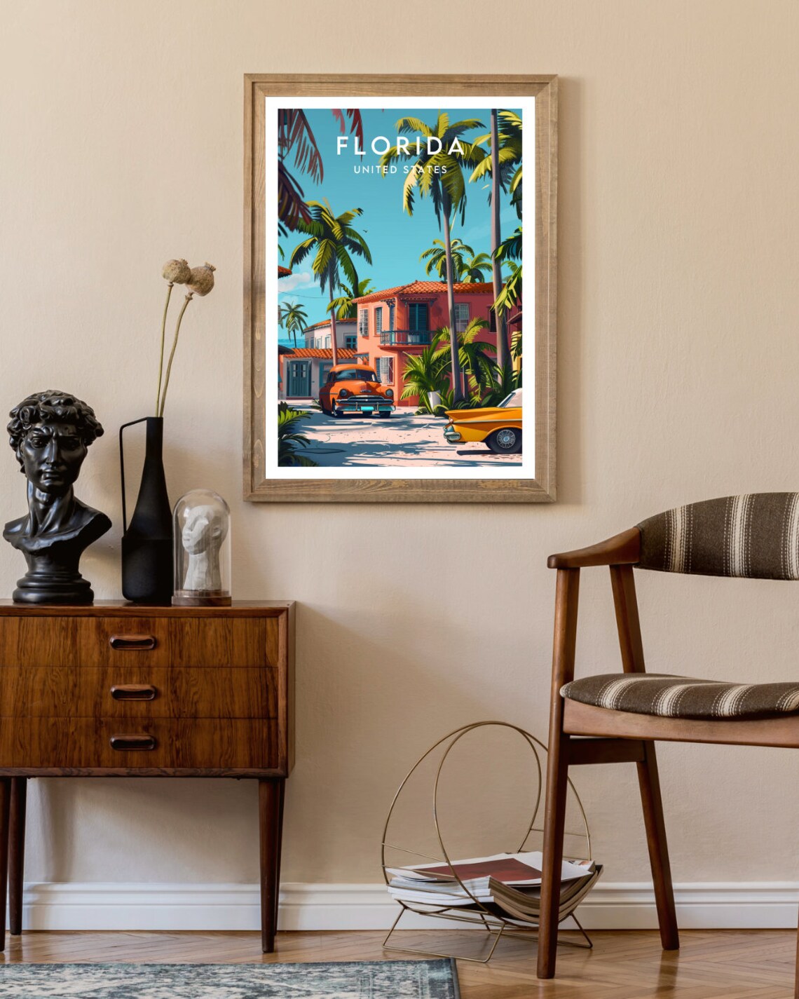 Florida Retro Street Vintage Classic Cars Palm Trees Travel Poster - Image 2