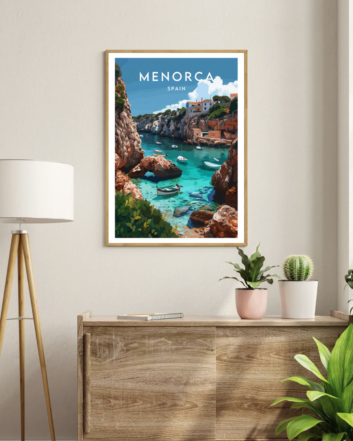 Menorca Spain Turquoise Cove Boats Rocky Bay Island View Poster - Image 3