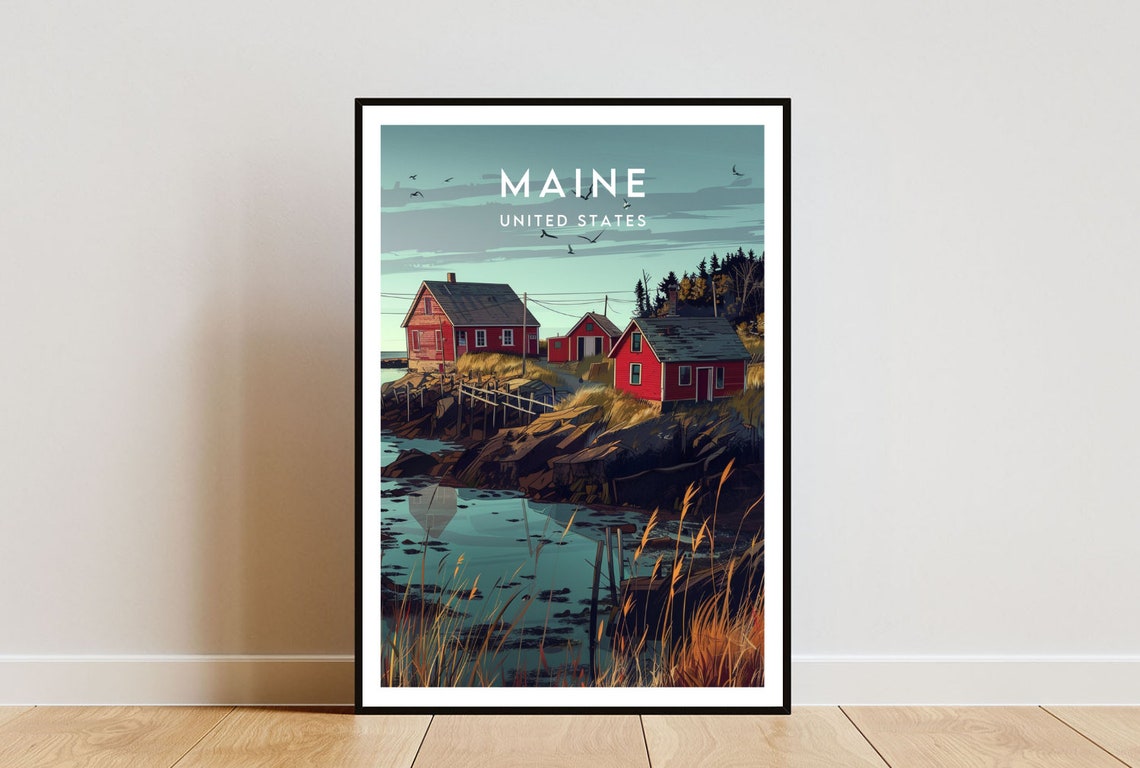 Maine Travel Print United States Maine Poster America Poster Travel Wall Art America Print Maine Usa United States Of America Print