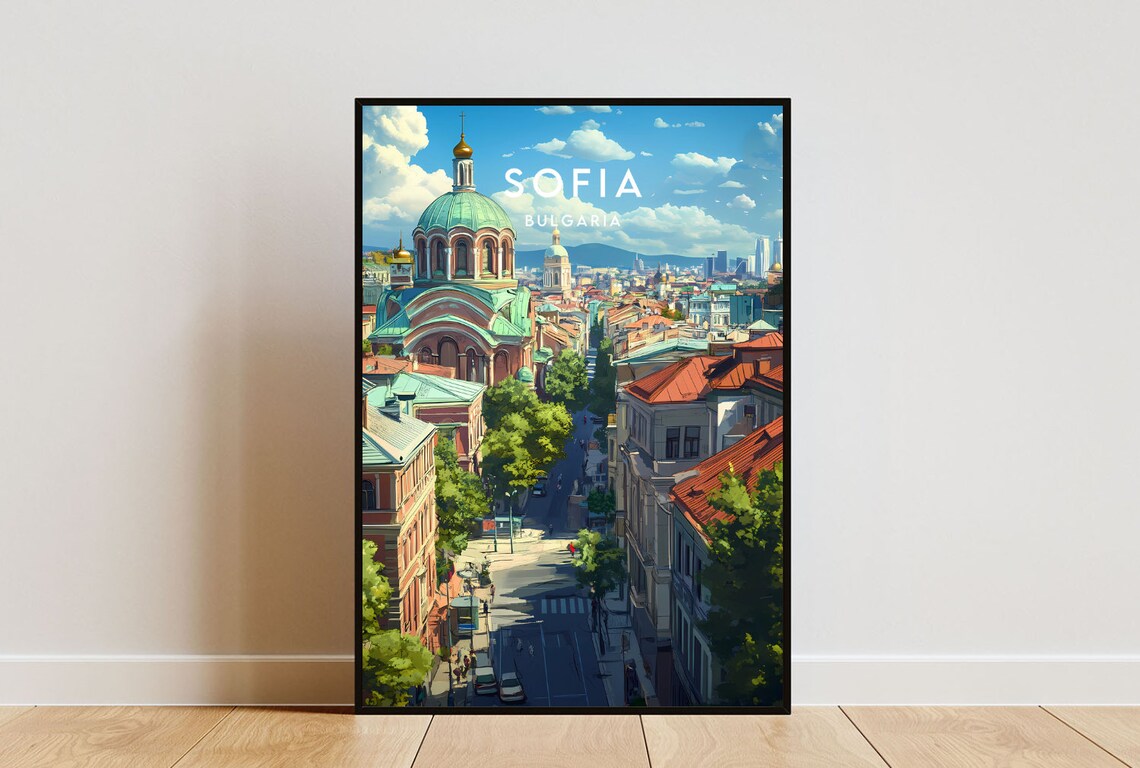 Sofia Bulgaria Green Dome Church City Street Travel Art Poster