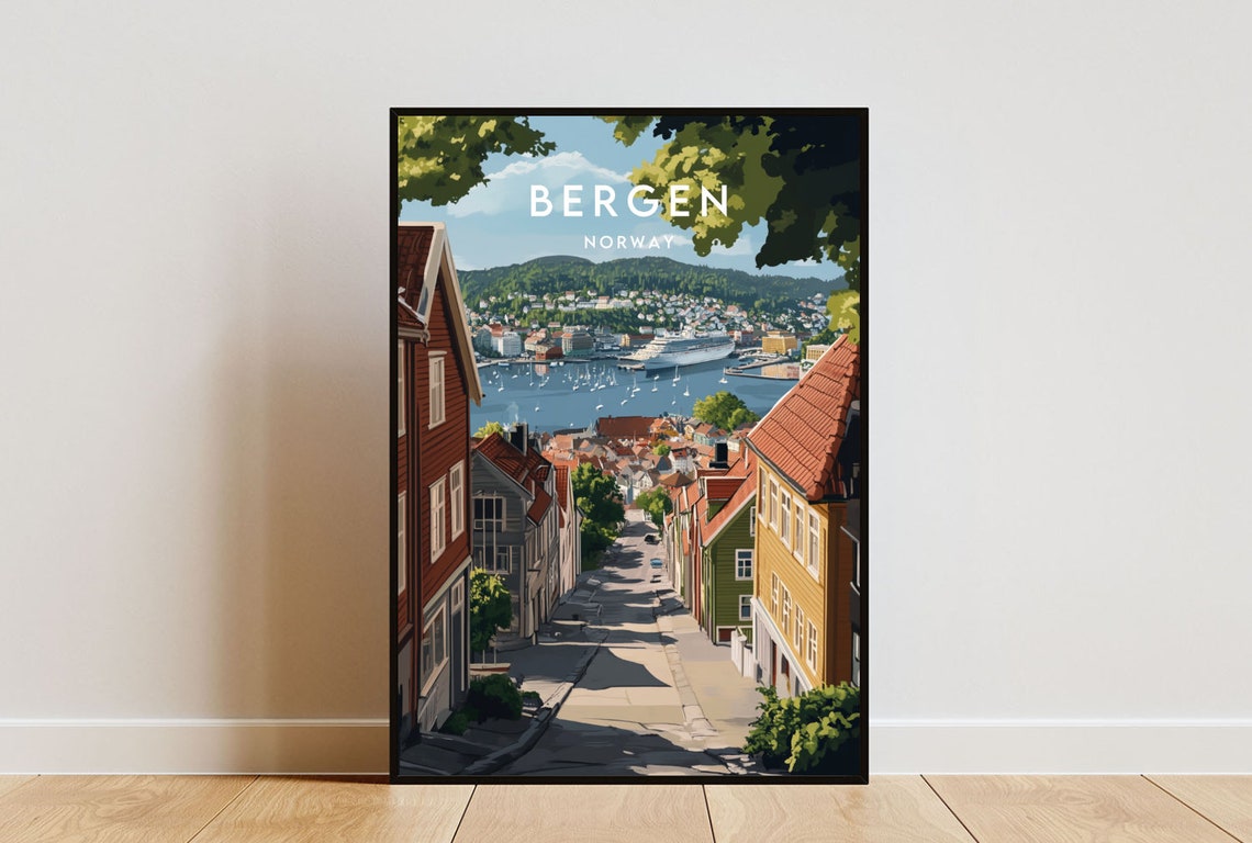 Bergen Travel Print Norway Bergen Poster Norway Poster Travel Wall Art Norway Print Poster Norway Europe Bergen Print Scandinavia