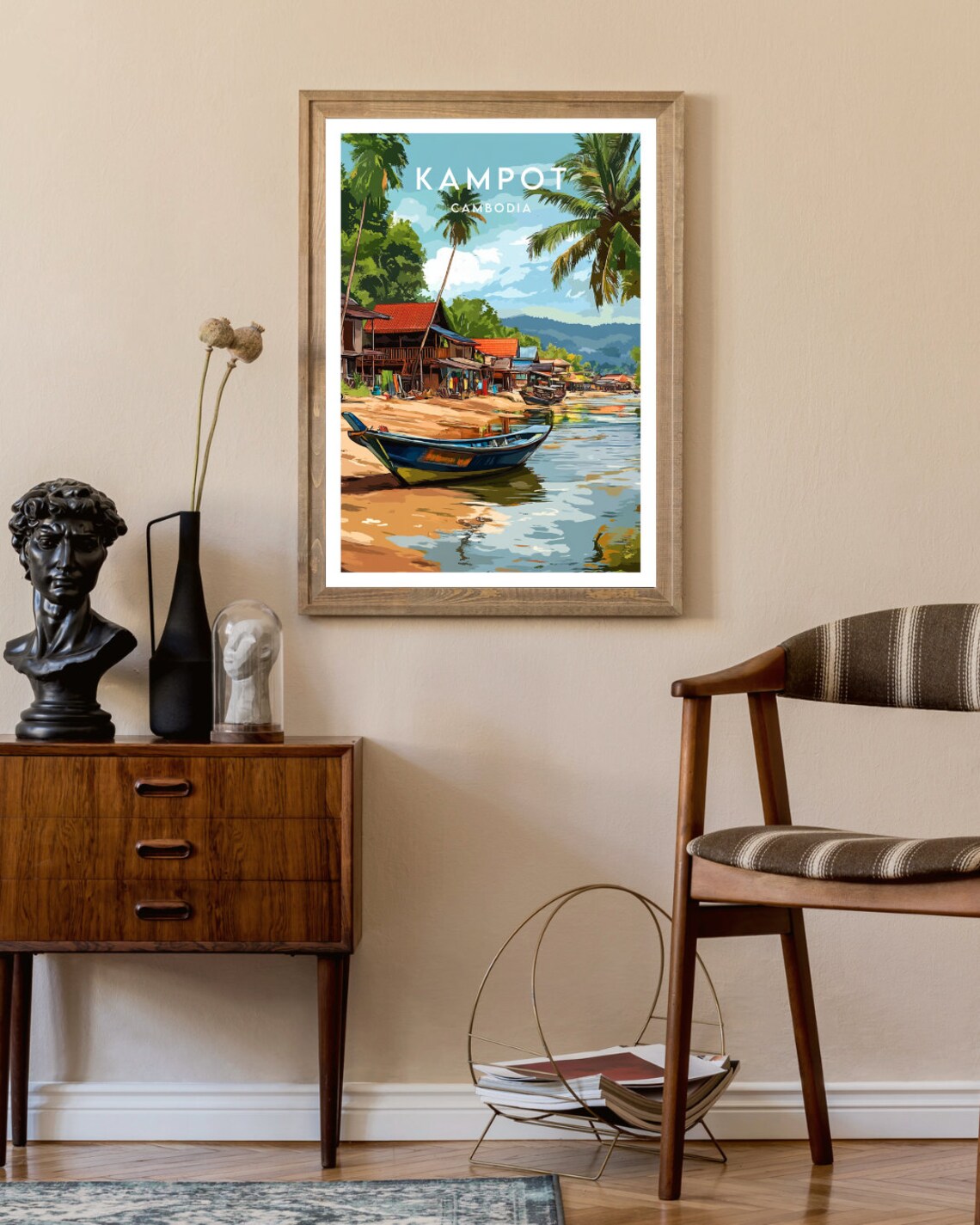 Kampot Cambodia Riverside Village Fishing Boat Tropical Poster - Image 2
