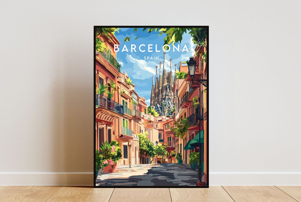 Barcelona Travel Poster, Spain Europe Wall Art