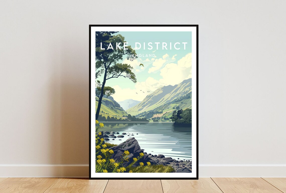 Lake District England Mountain Lake Serene Vintage Travel Art Poster