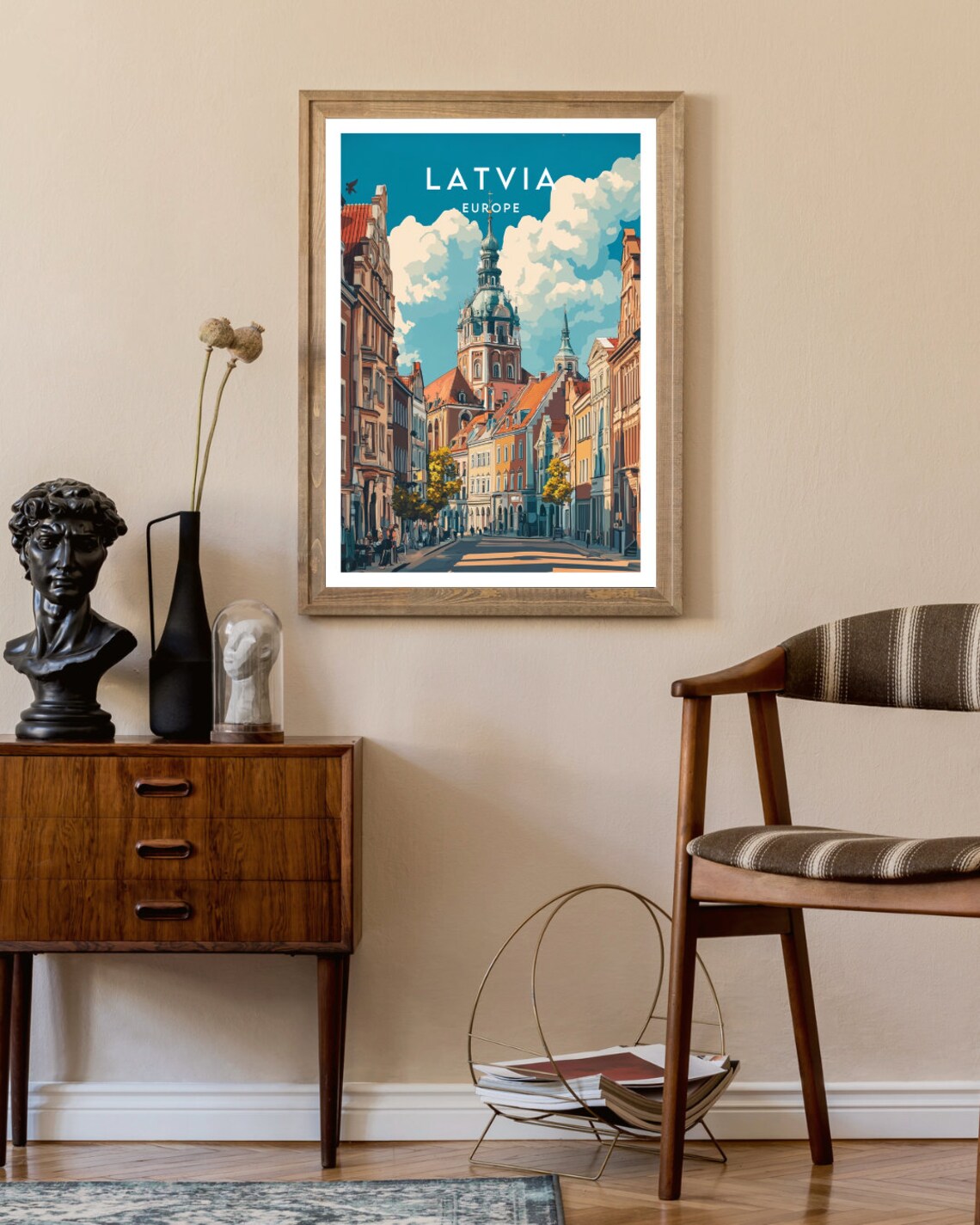 Latvia Old Town Street Cathedral Towers Historic Europe Travel Poster - Image 2