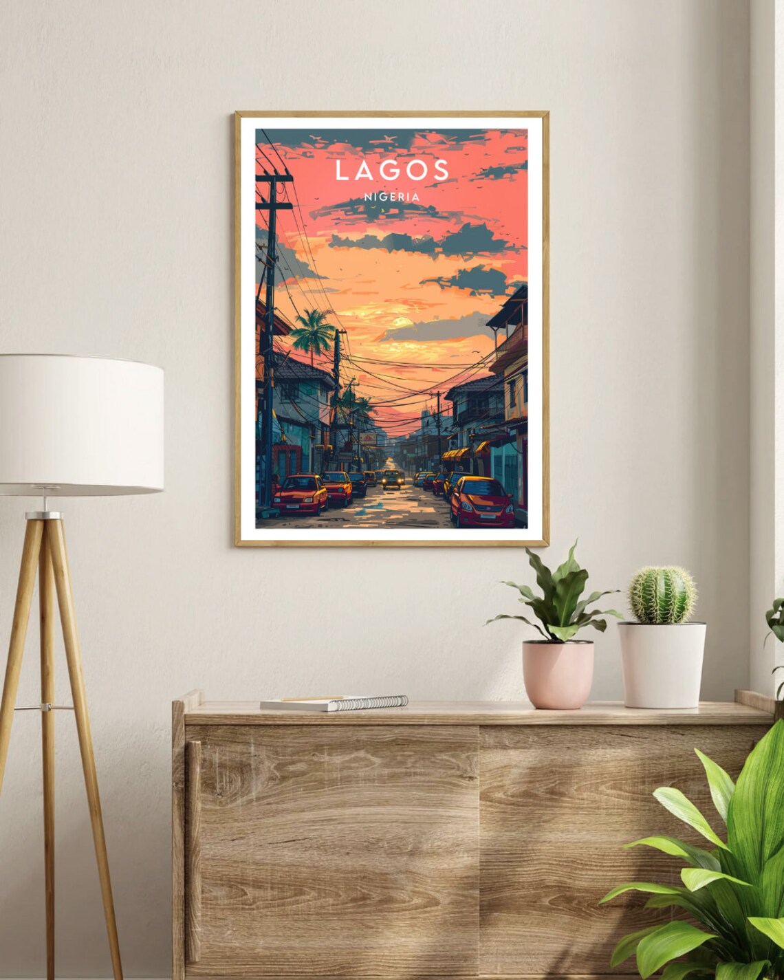 Lagos Nigeria City Street Sunset Power Lines Cars Travel Poster - Image 3