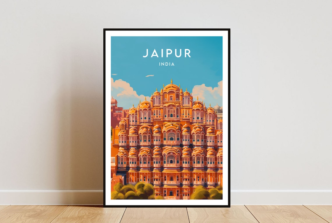 Jaipur Travel Poster, Hawa Mahal Rajasthan India