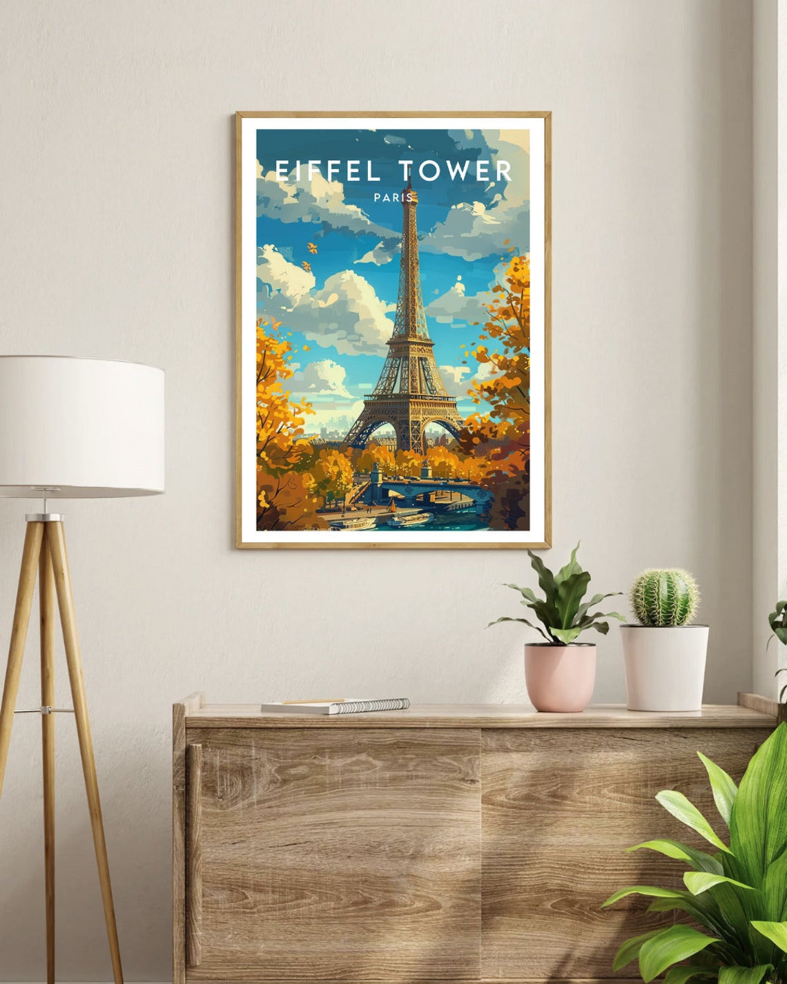 Eiffel Tower Paris Autumn Golden Leaves Seine View Travel Poster - Image 3
